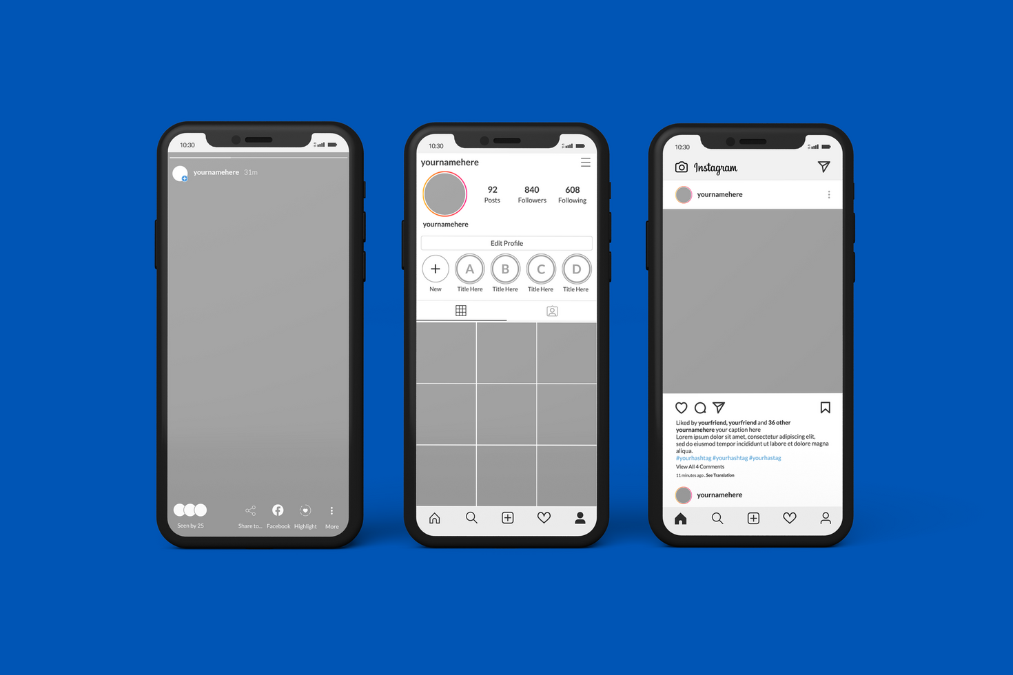 Smartphone mockups to display Instagram post template psd