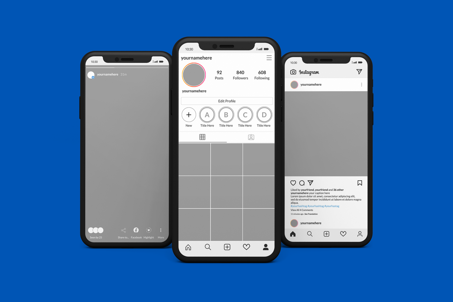 Smartphone mockups to display Instagram post template psd