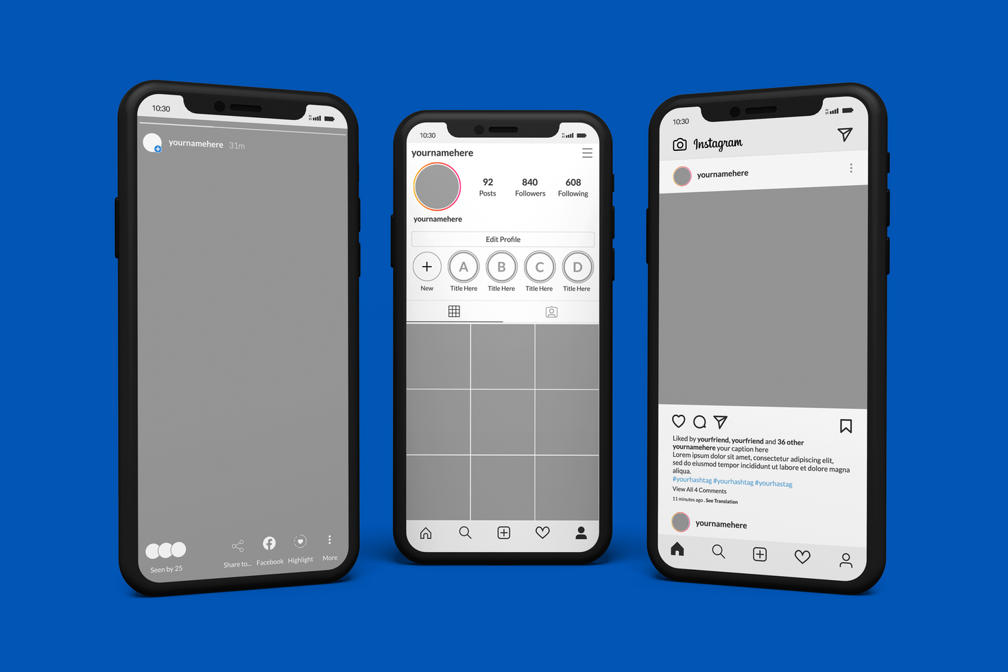 Smartphone mockups to display Instagram post template psd