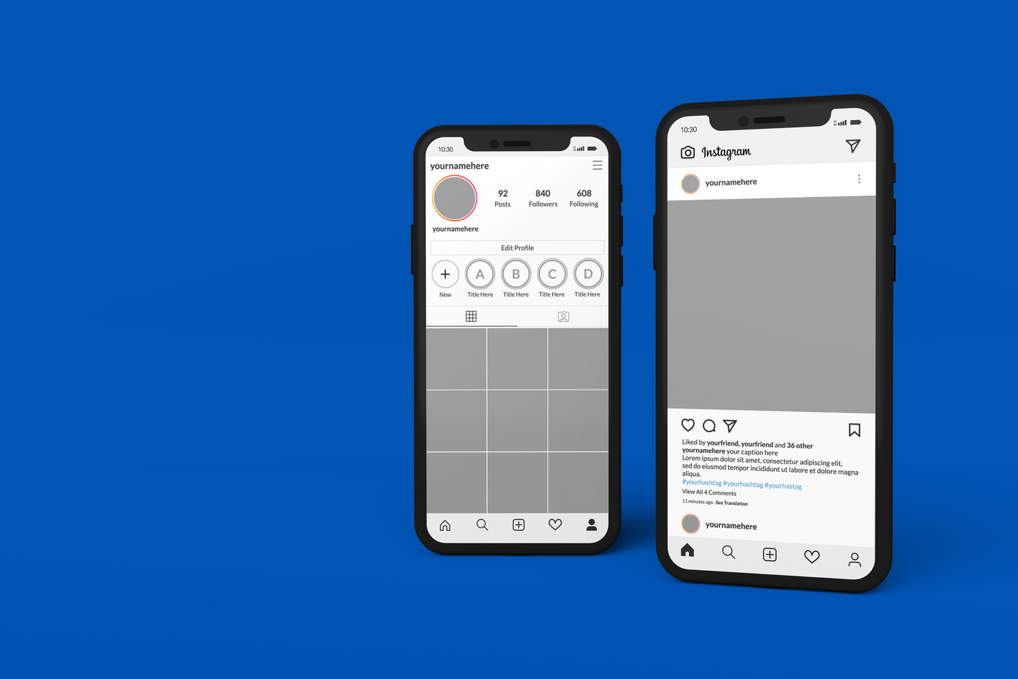 Smartphone mockups to display Instagram post template psd