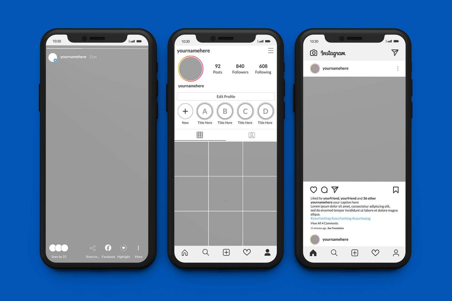 Smartphone mockups to display Instagram post template psd