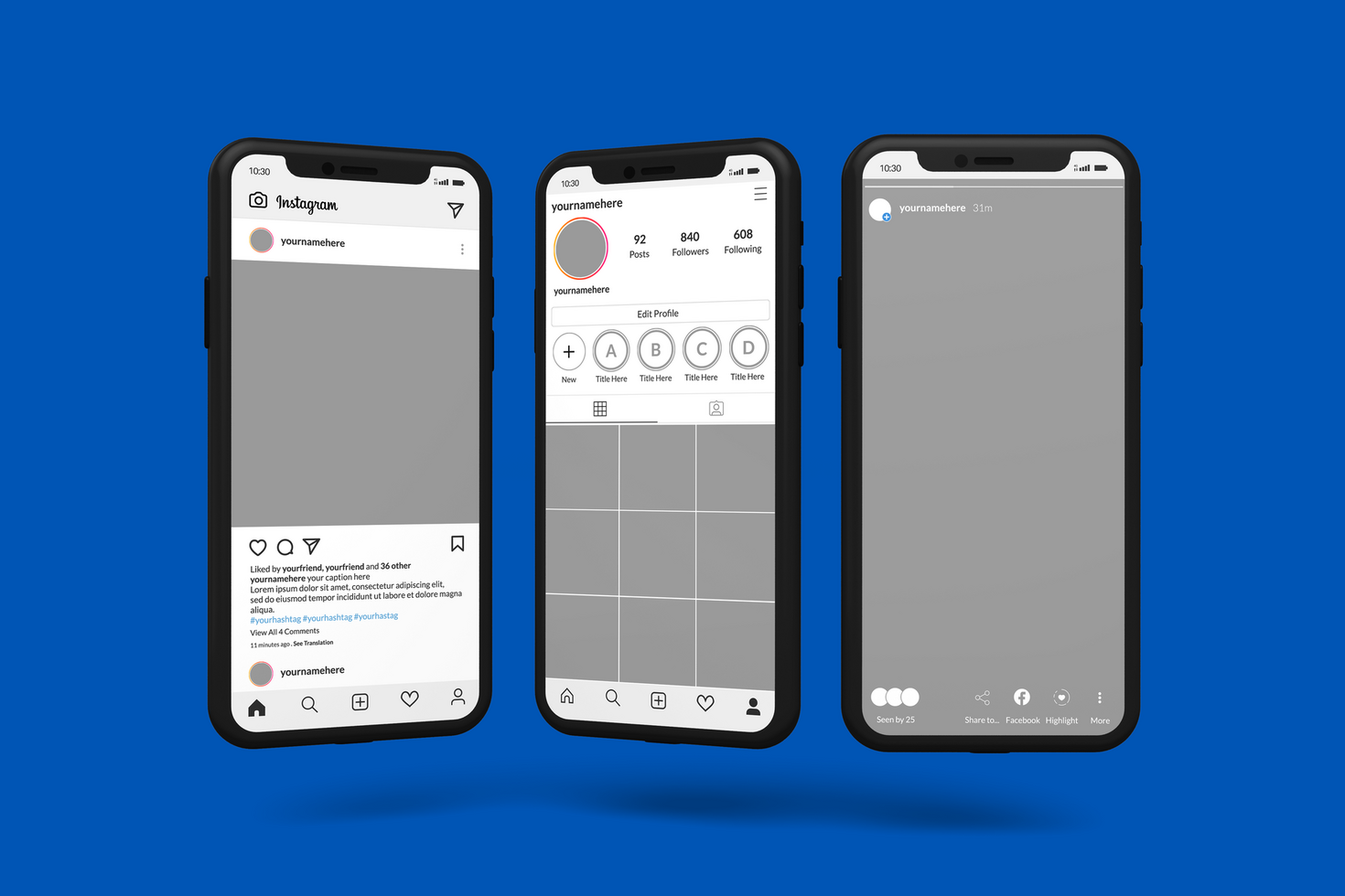 Smartphone mockups to display Instagram post template psd