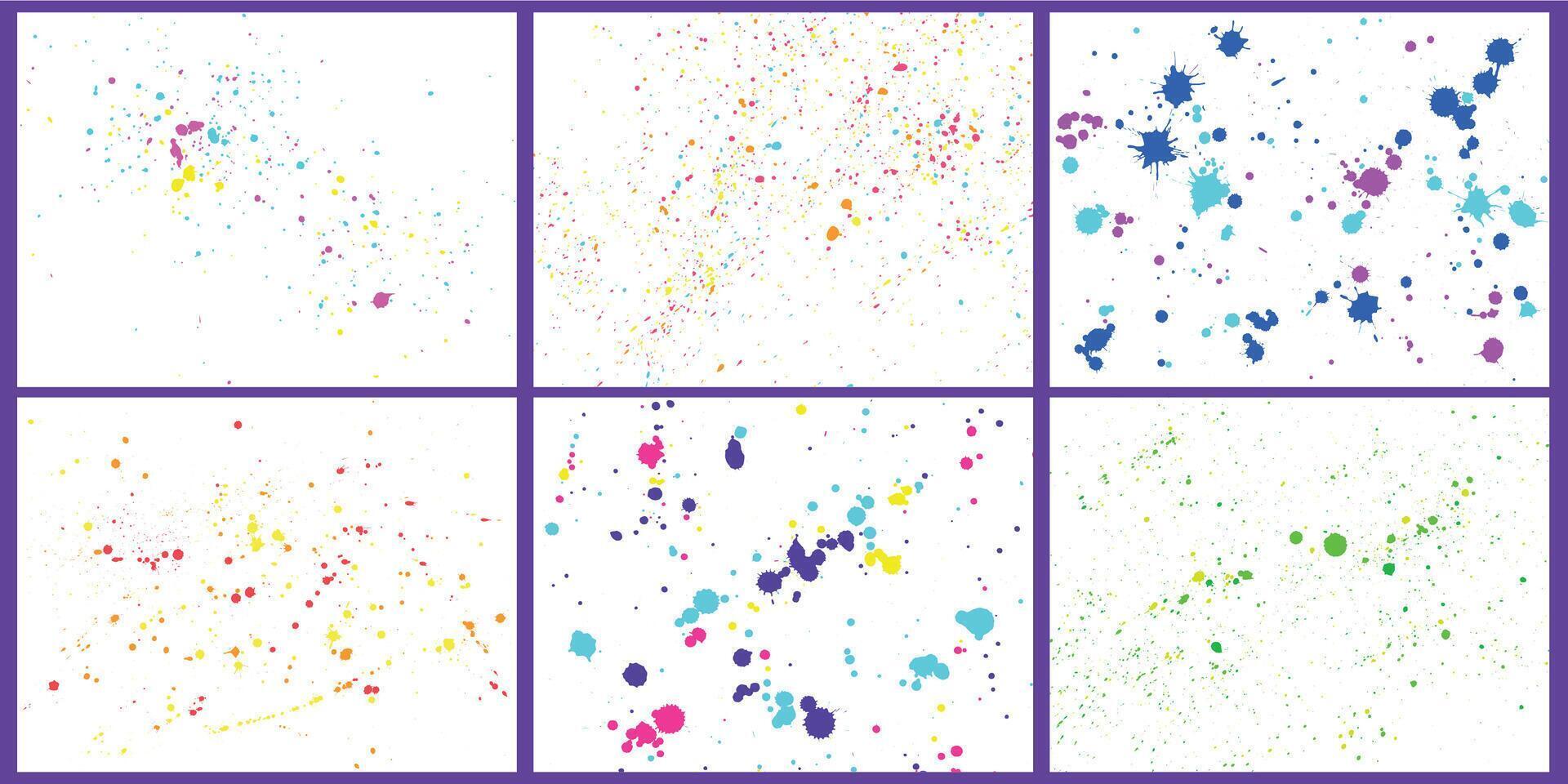 Color paint splatter background. Paint bright splashes and drops. Decorative abstract brush inkblots set vector