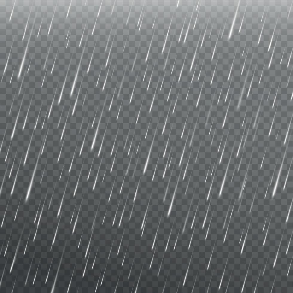 lluvia efecto. realista agua gotas que cae desde cielo. pesado lluvia clima, tormenta, ducha, lluvia, monzón estación. 3d lluvioso vector antecedentes
