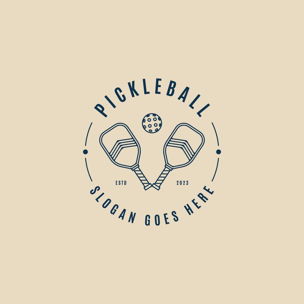 pickle ball logo line art with rackets and ball icon vector illustration design