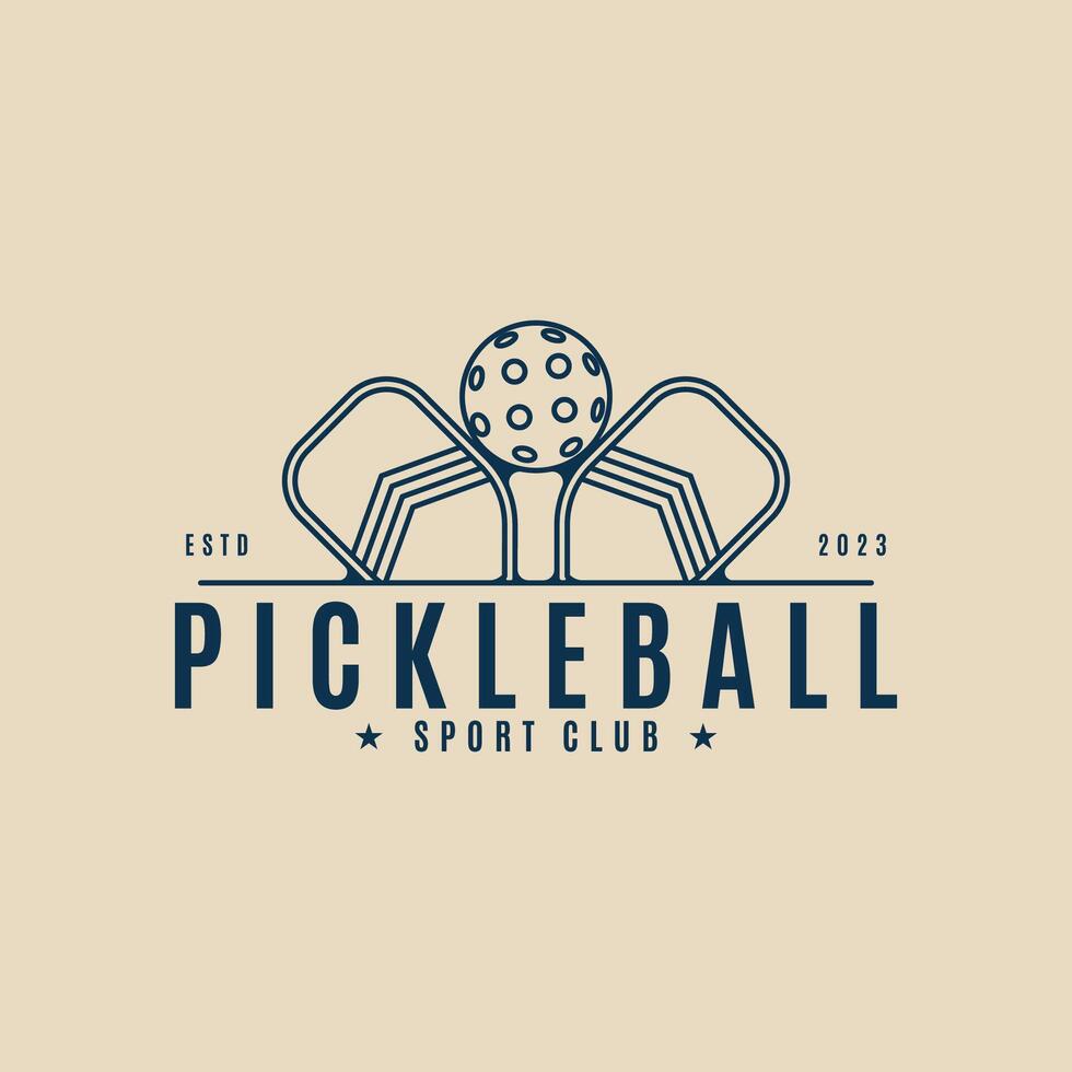 pickle ball logo line art with rackets and ball icon vector illustration design