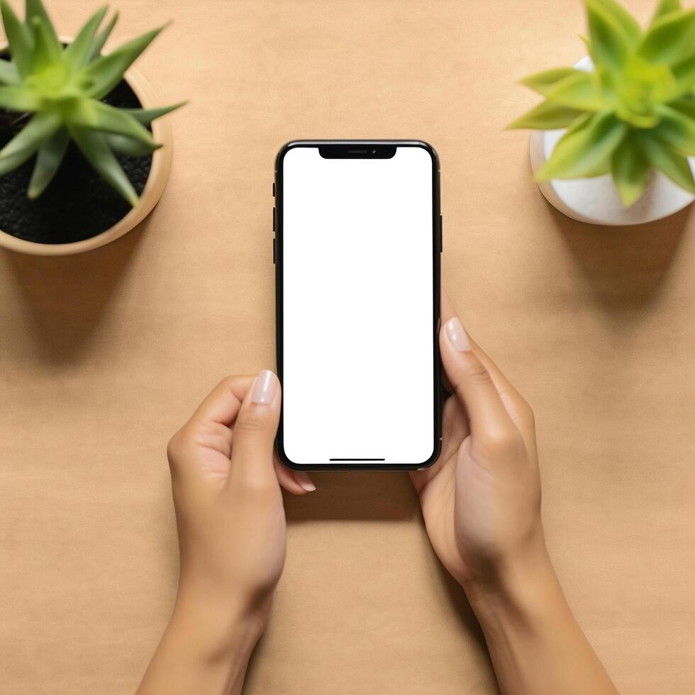ai generado mano participación un blanco Bosquejo teléfono en un parte superior ver foto