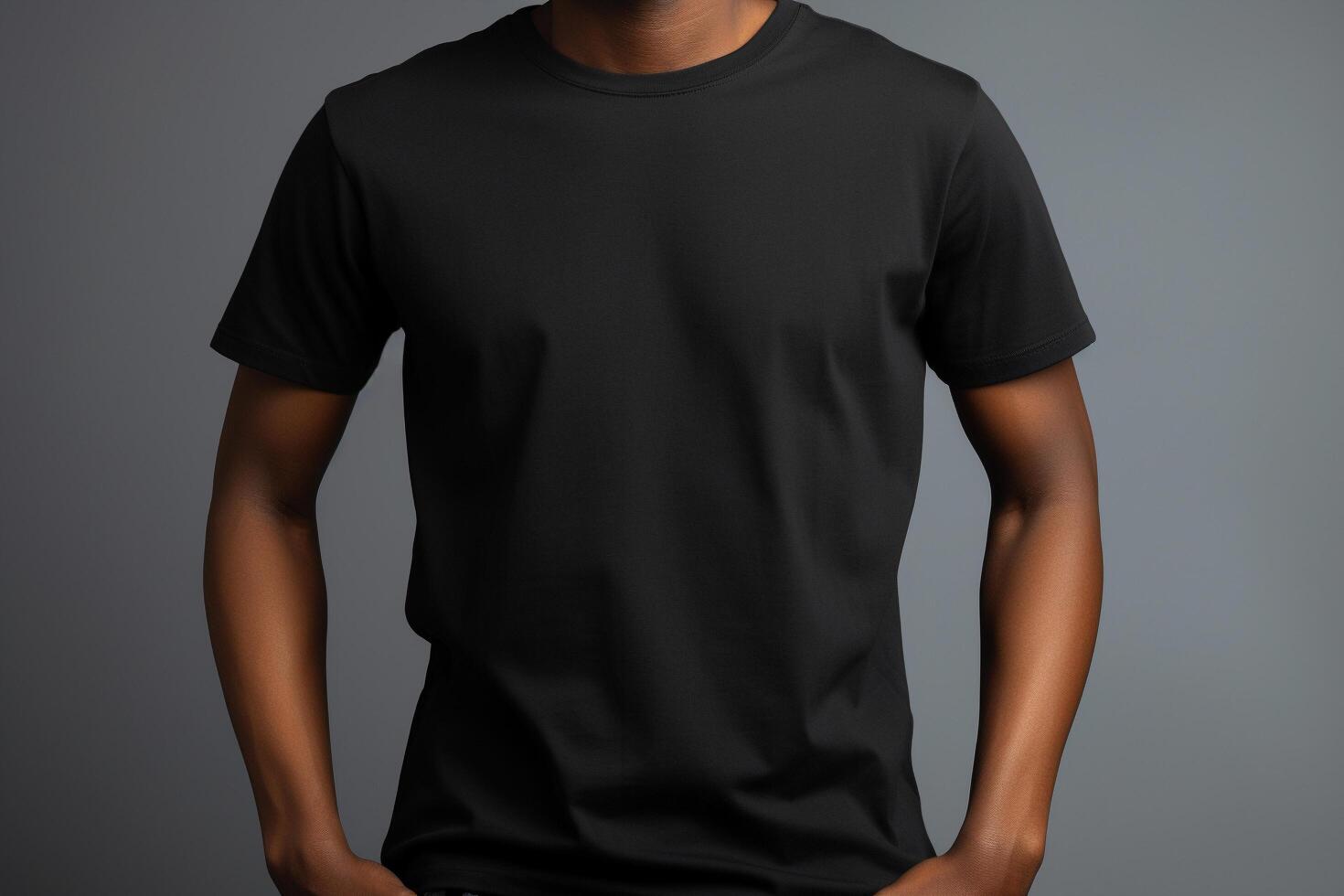 AI generated Black Classic Crewneck T-shirt mockup with model 1 photo