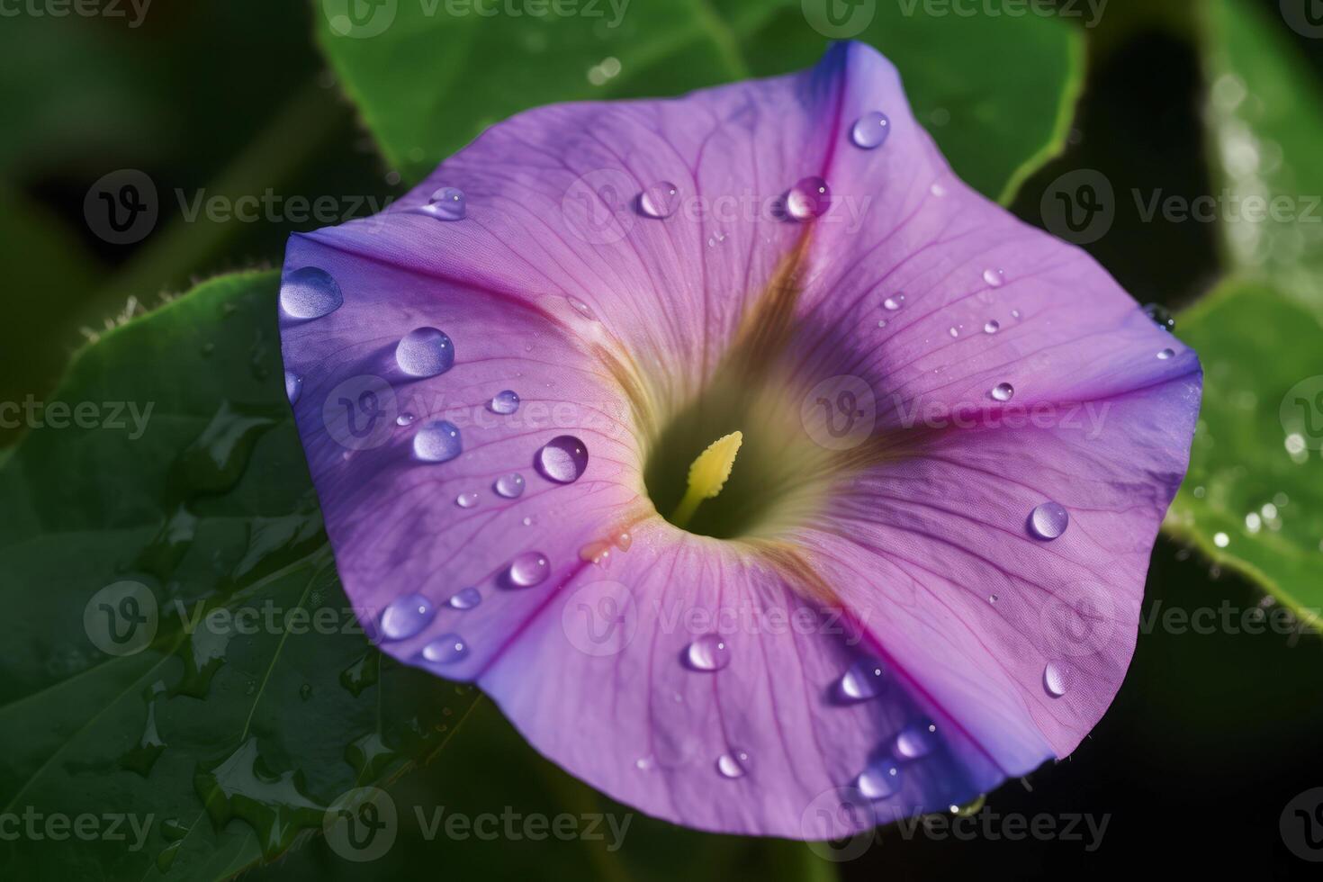 AI generated Morning glory with dew drops macro. Generate ai photo