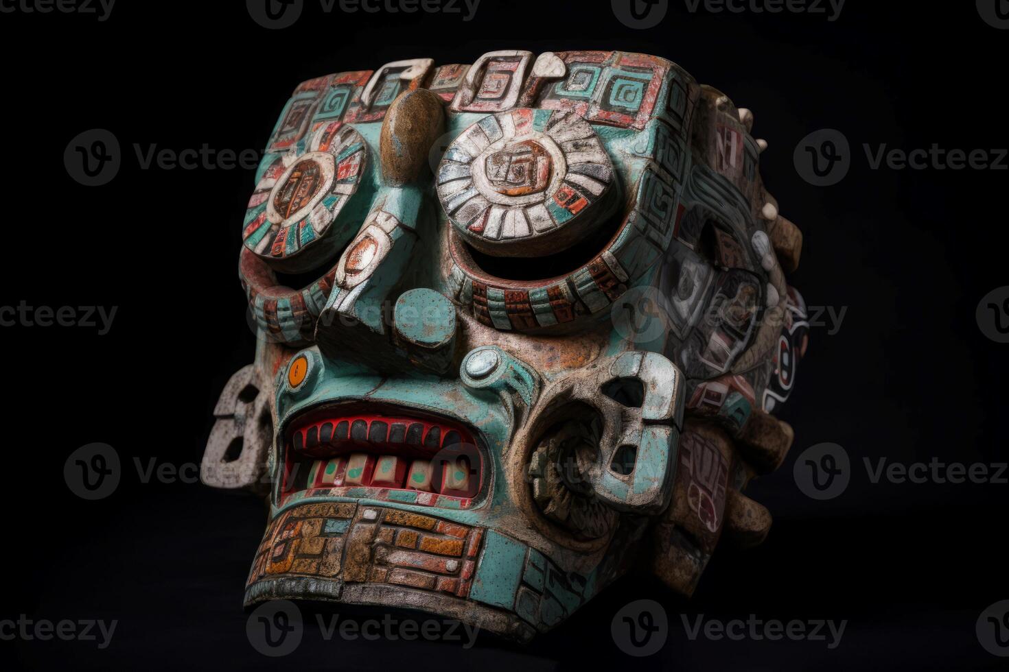 AI generated Aztec monster mask worship deity. Generate ai photo