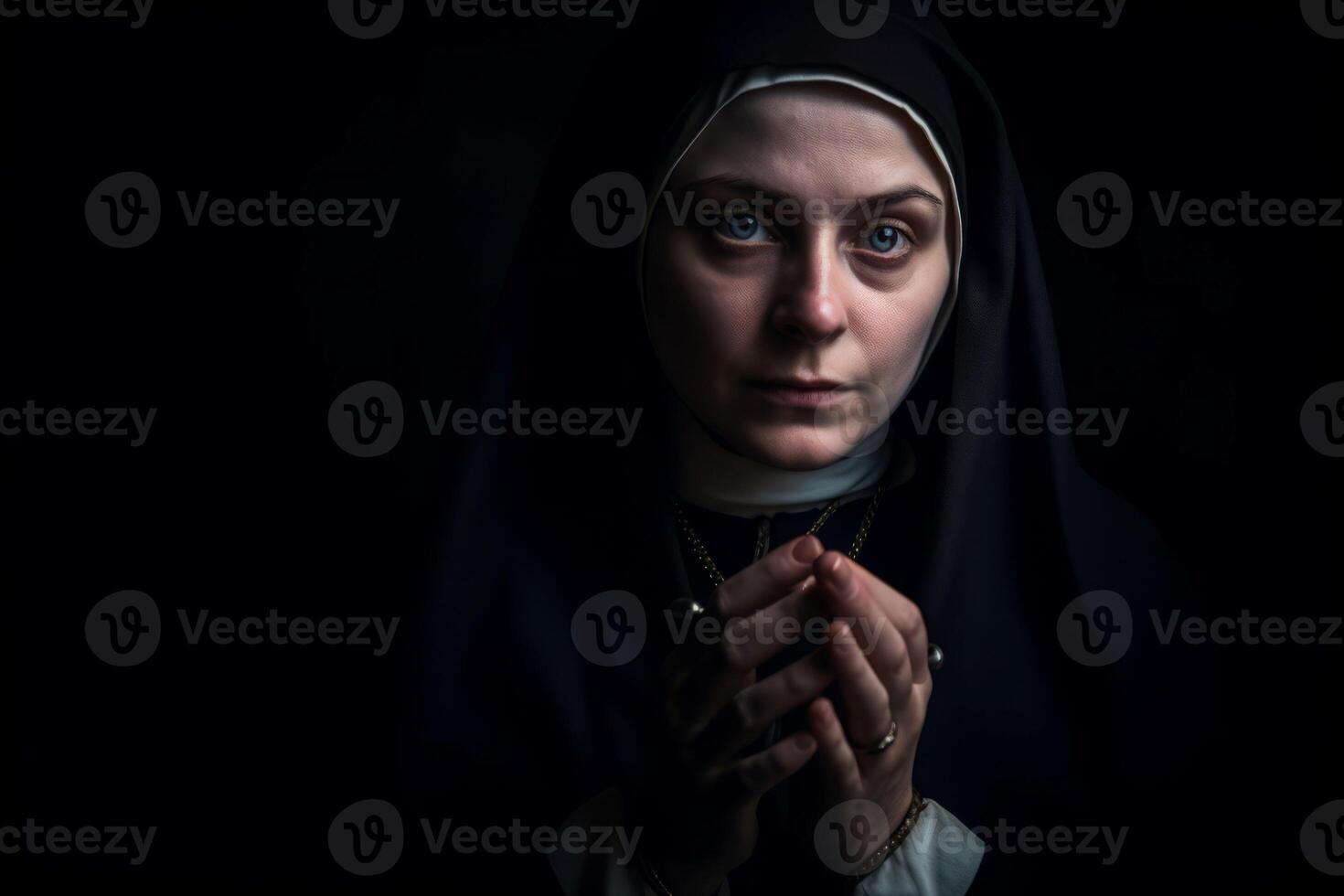AI generated Mysterious nun hands together. Generate ai photo