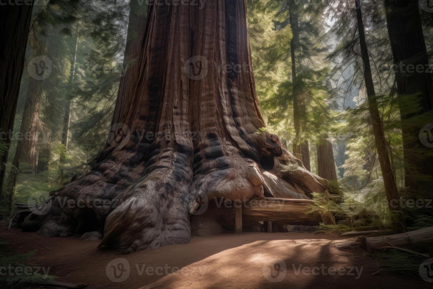AI generated Old sequoia forest. Generate ai photo
