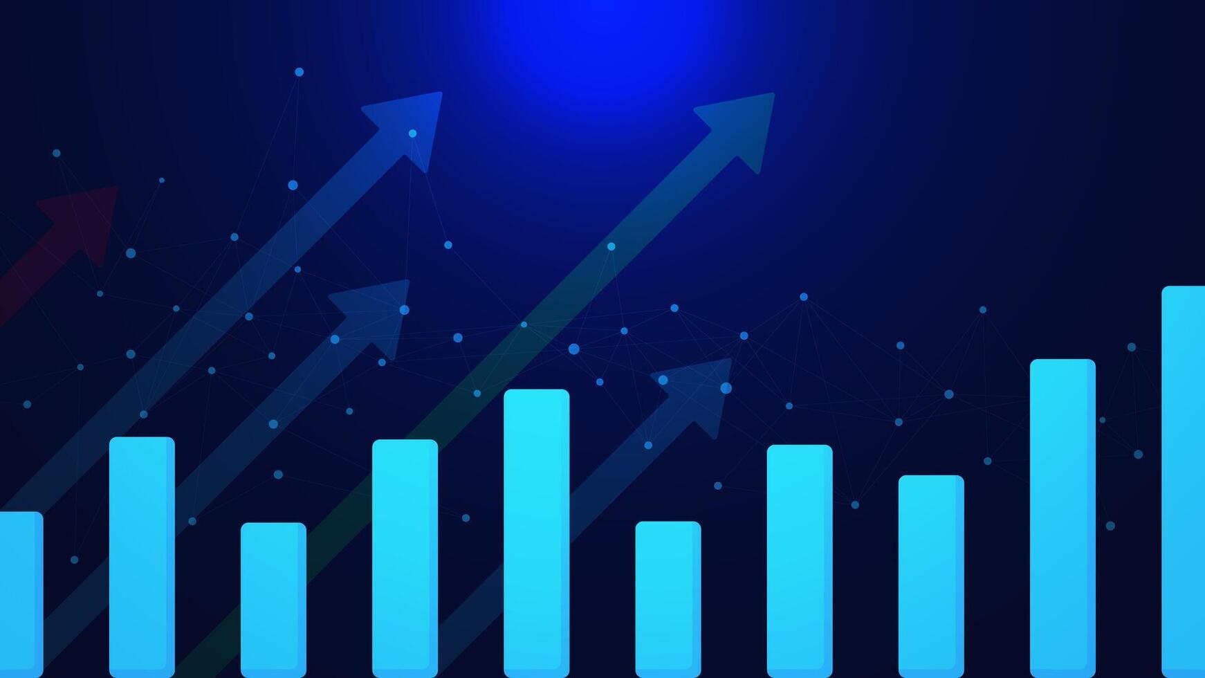 Business graph chart with up arrows. Financial investment, stock market, increase revenue and economy world chart trading technology concept background. Vector illustration.