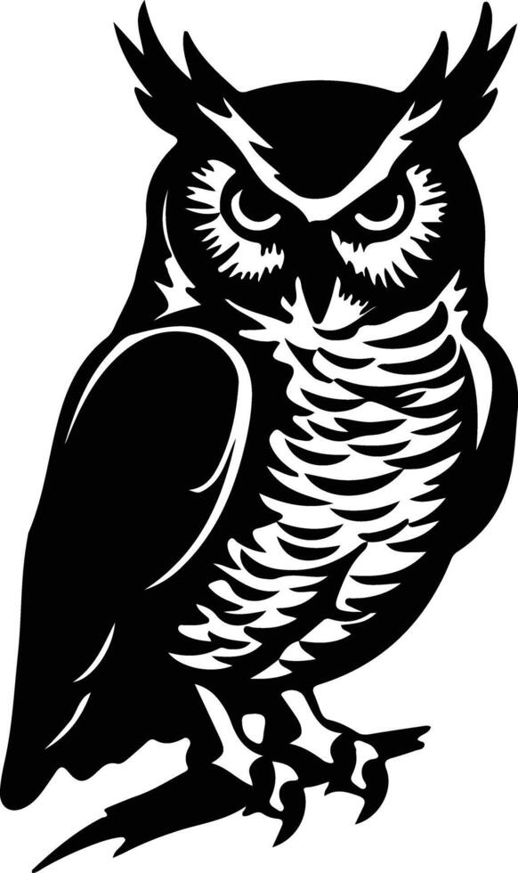 great horned owl black silhouette vector