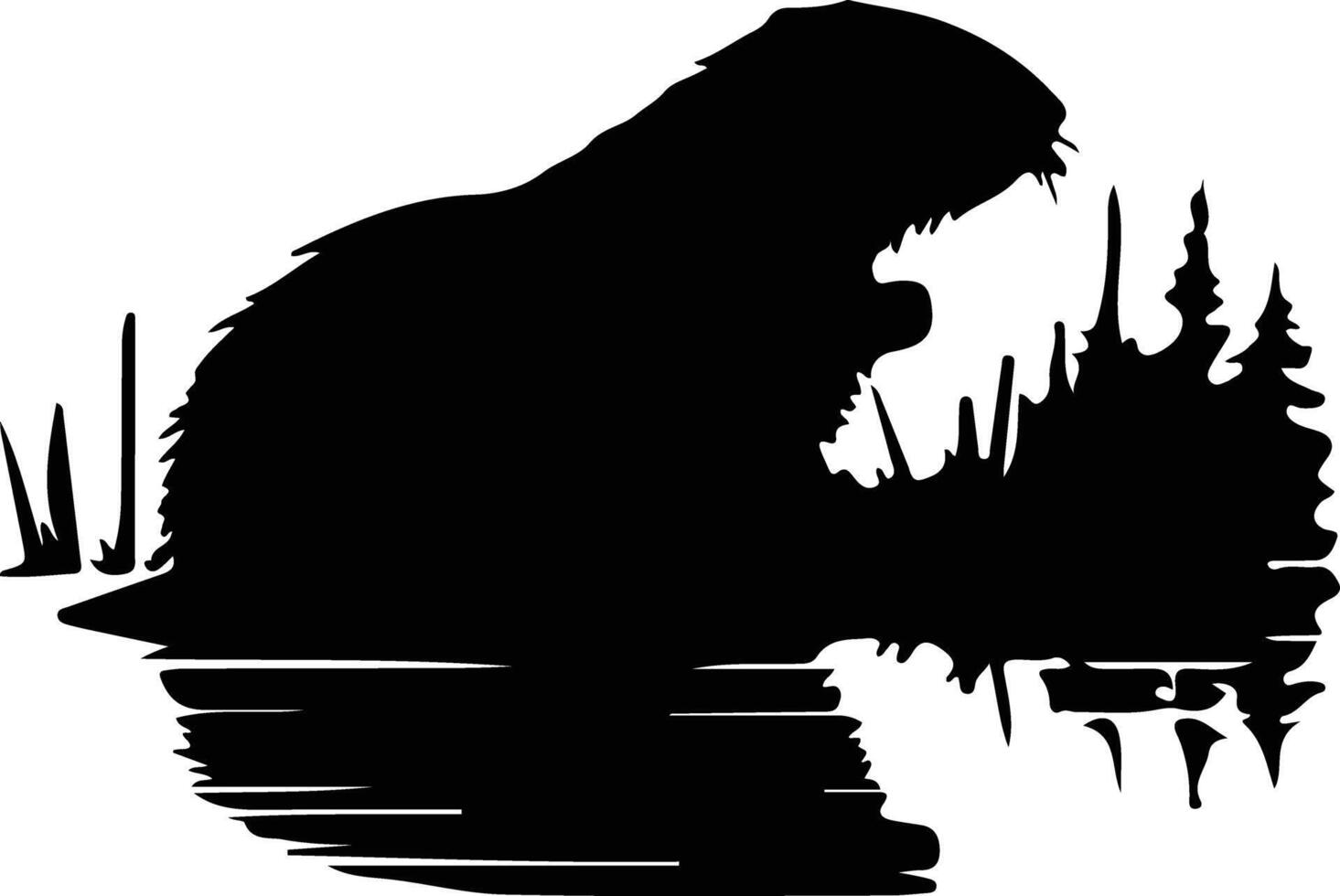 North American beaver black silhouette vector