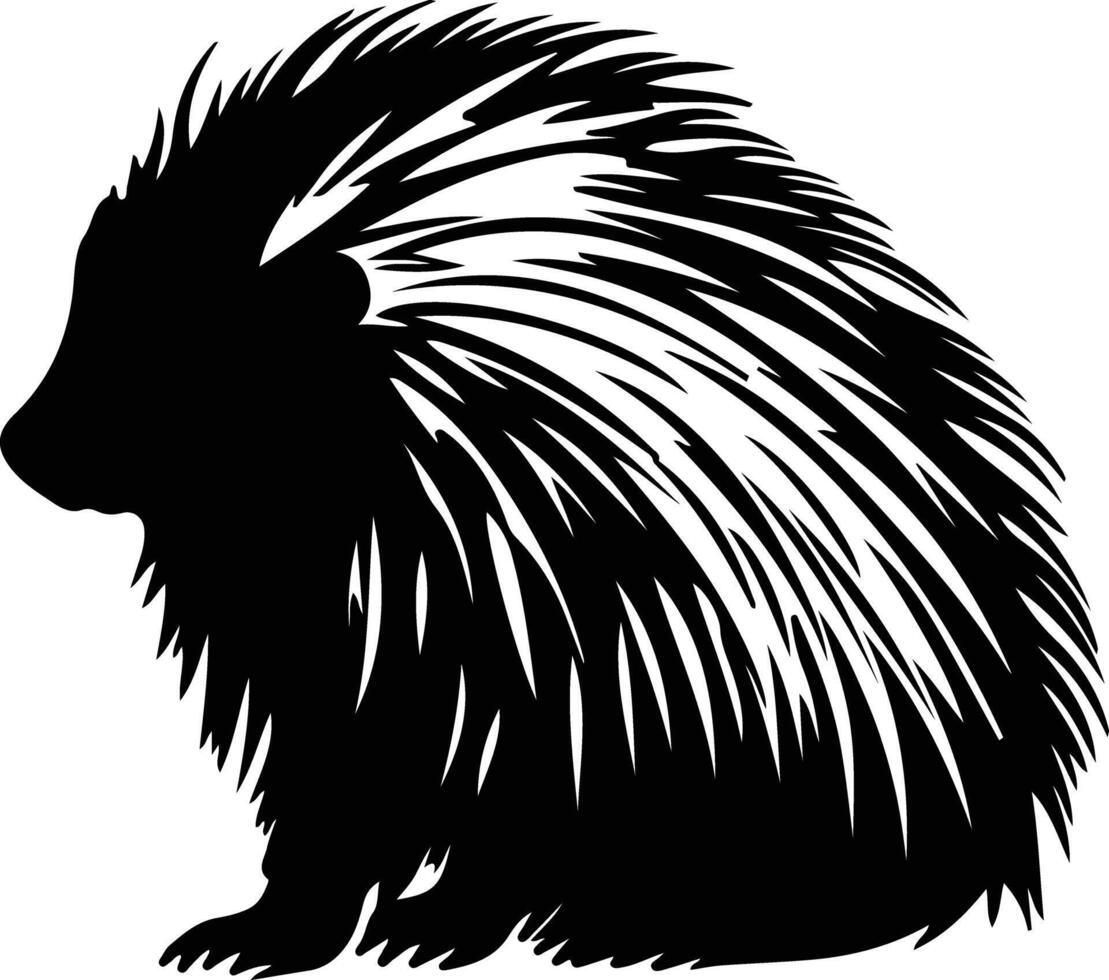 North American porcupine black silhouette vector