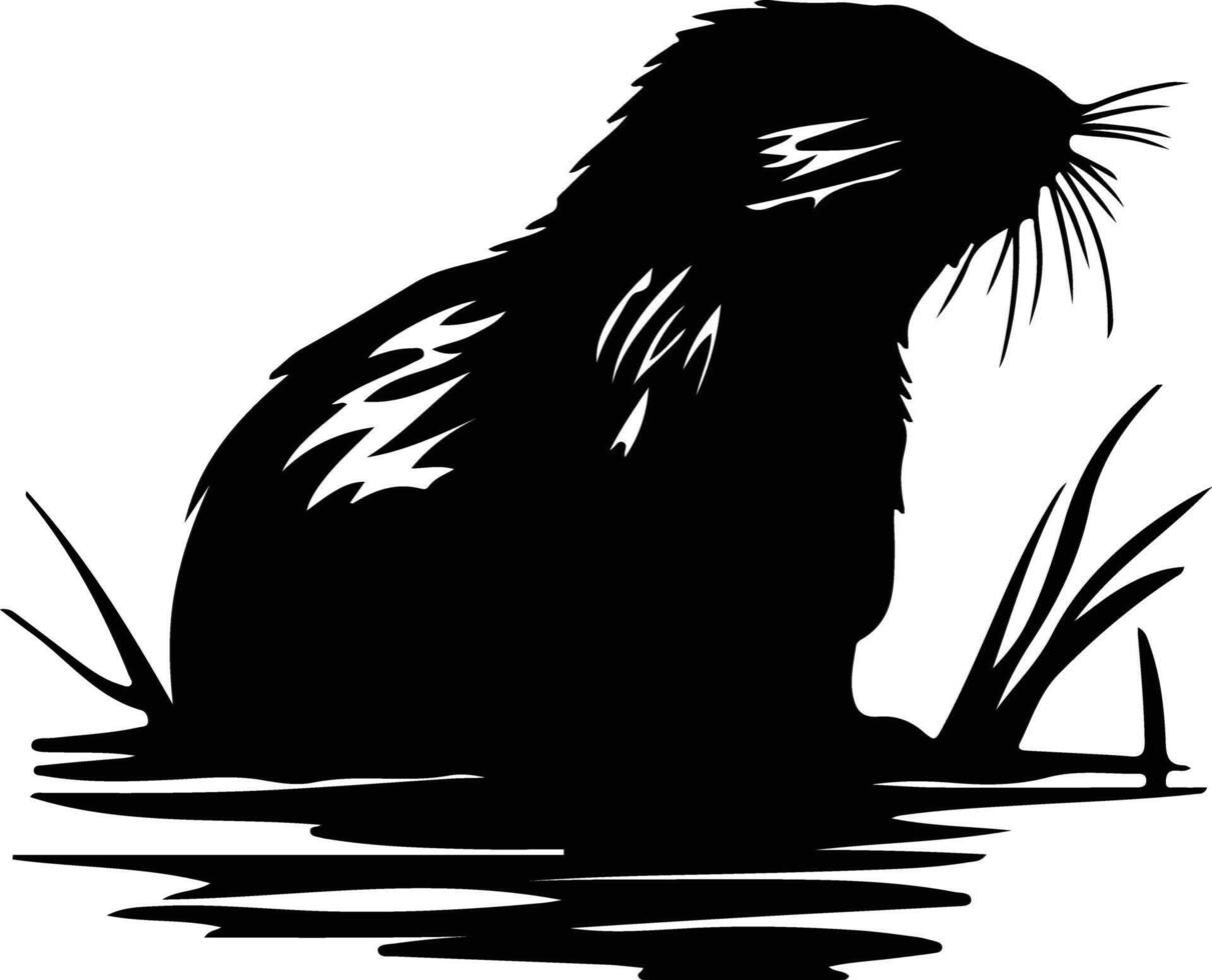 muskrat black silhouette vector