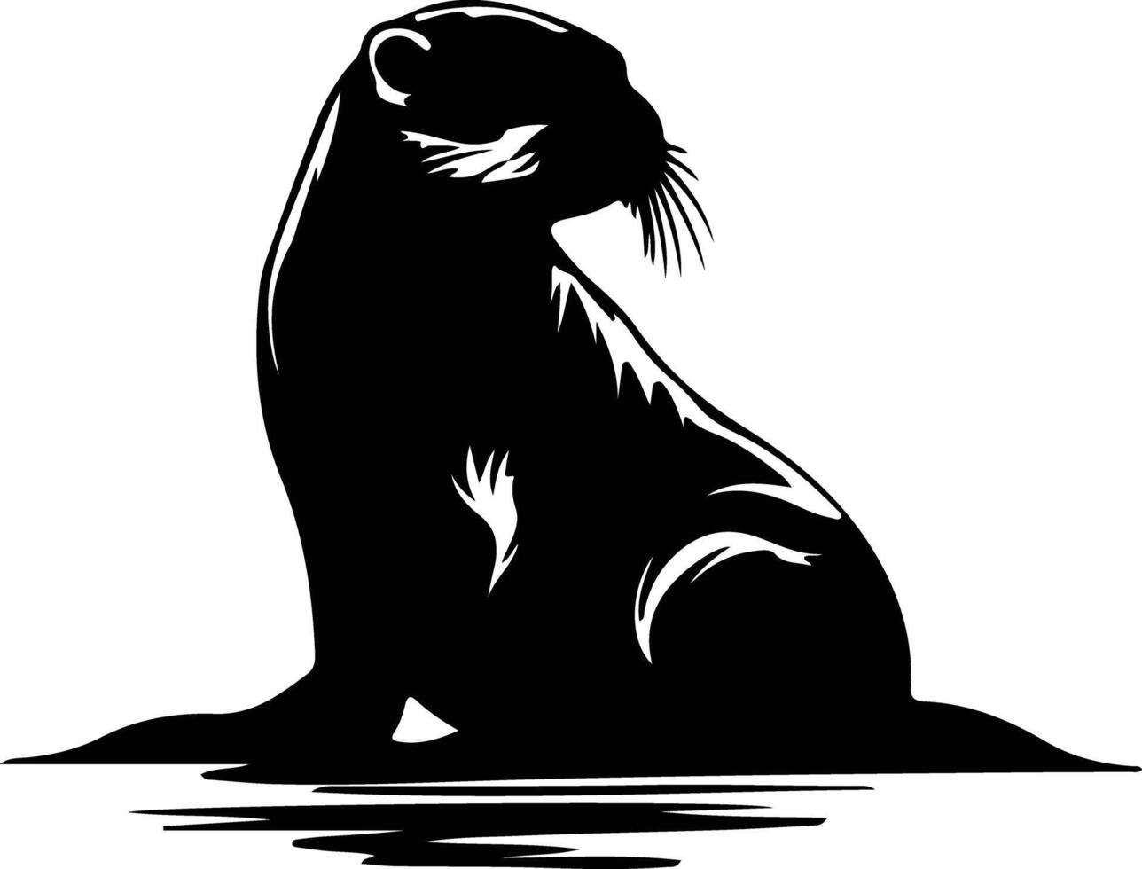 otter sea black silhouette vector