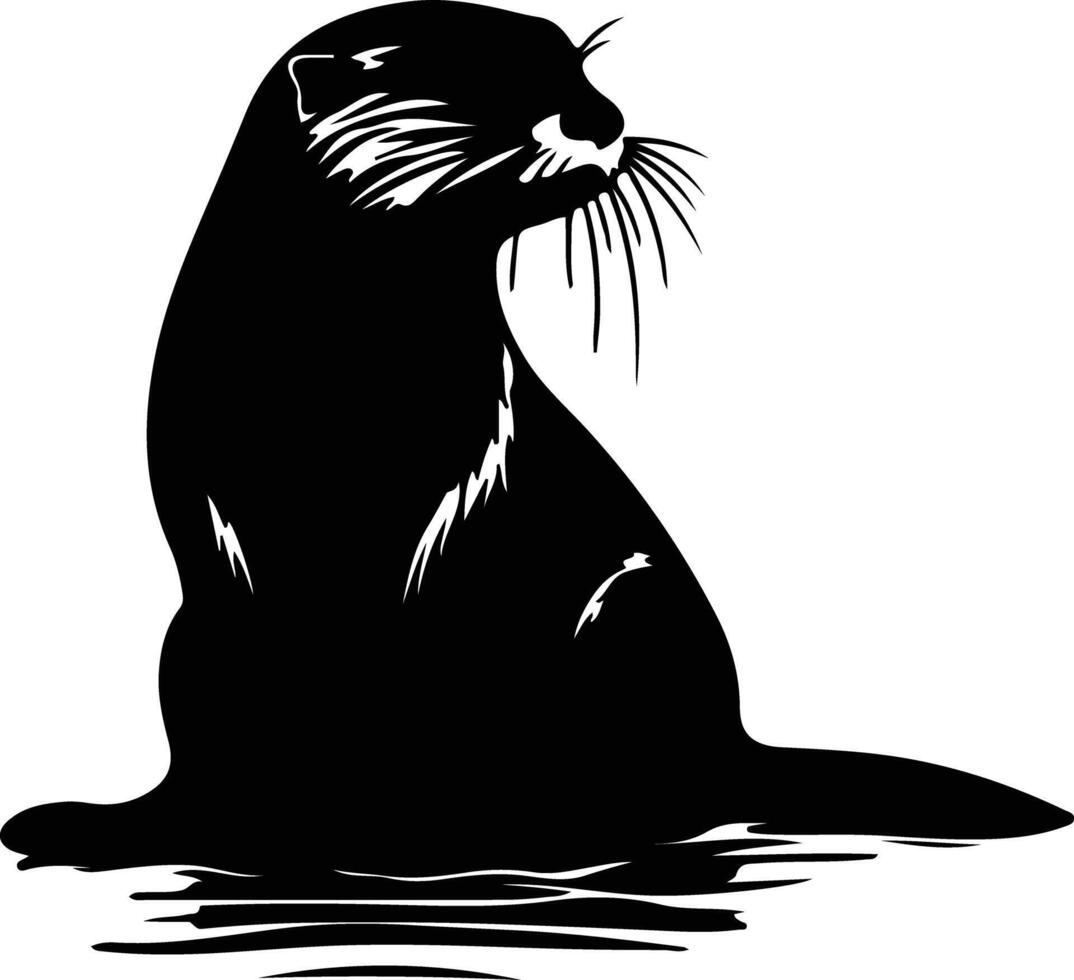 otter river black silhouette vector