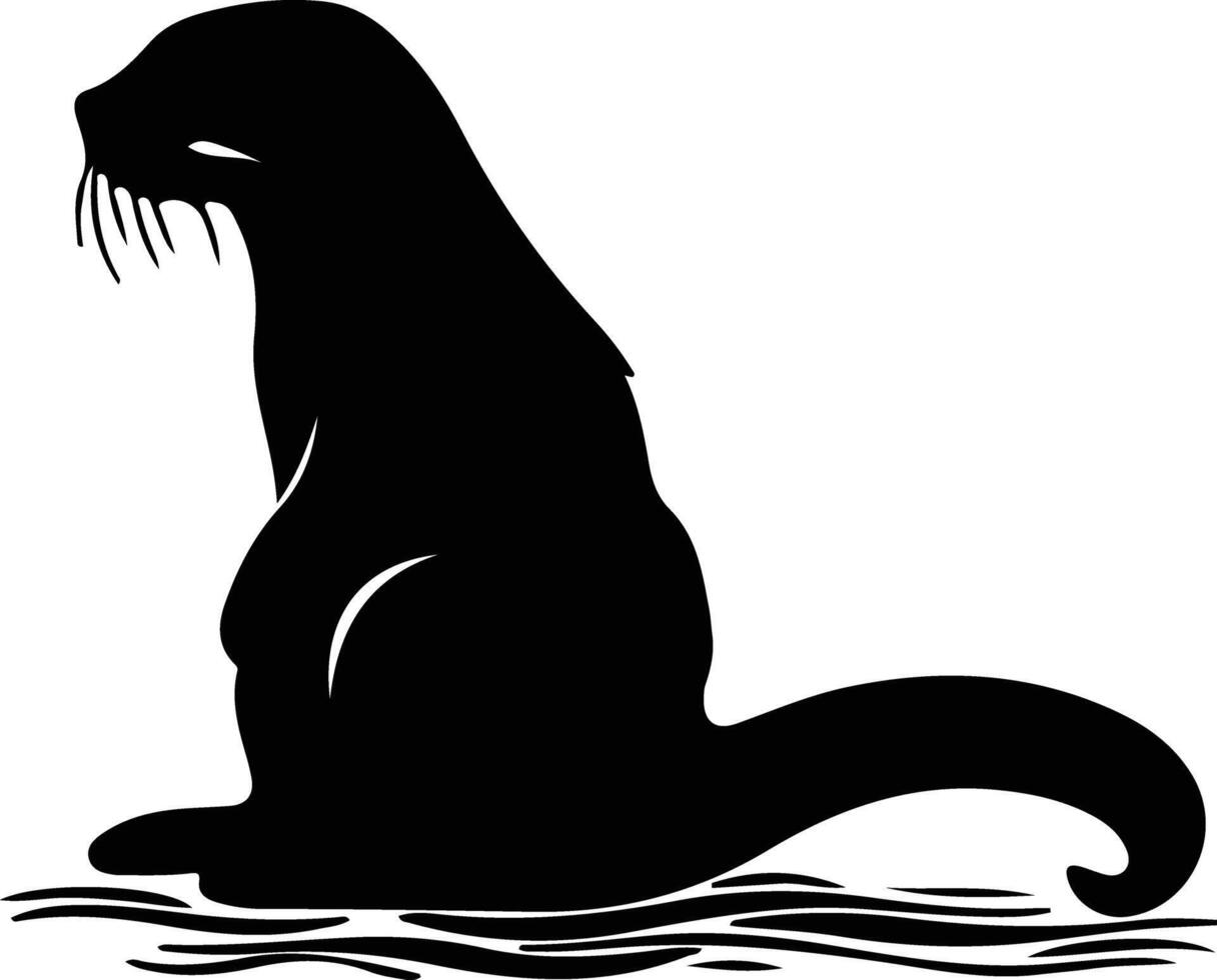 otter river black silhouette vector