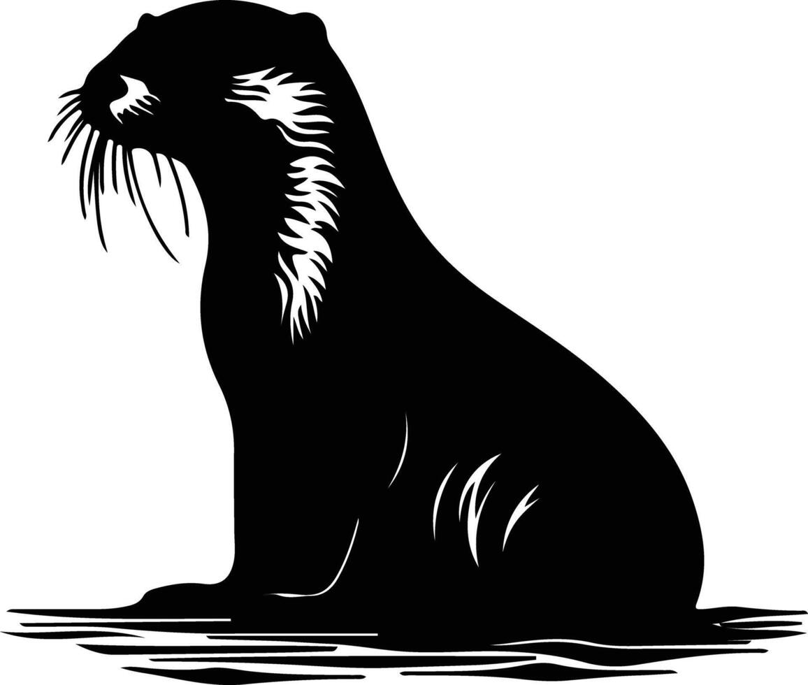 otter sea black silhouette vector