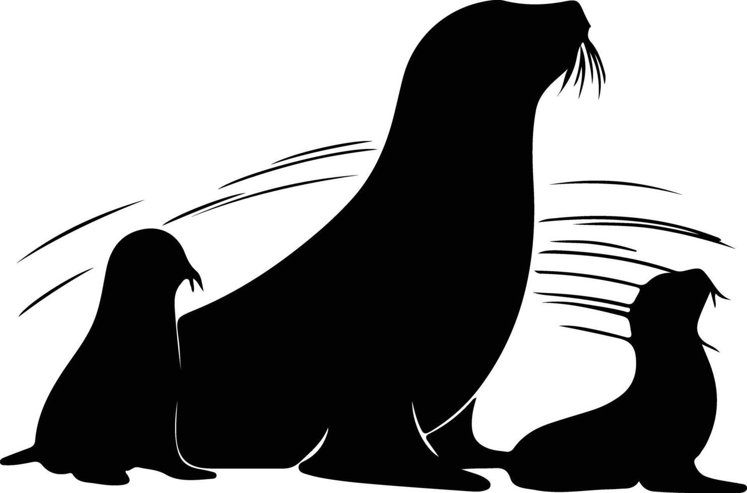 pinnipeds  black silhouette vector