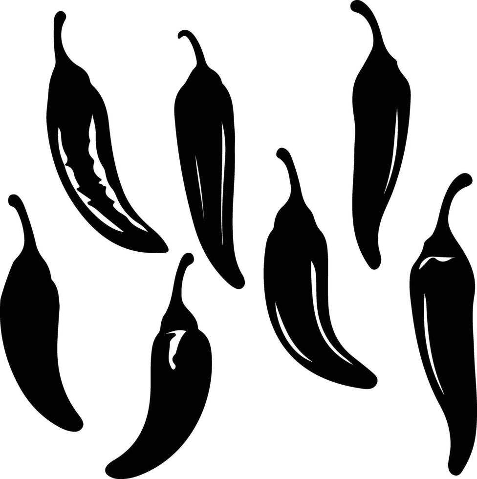 caliente chile pimientos negro silueta vector