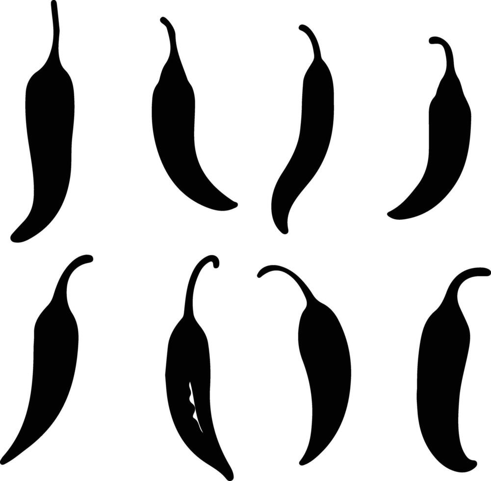 caliente chile pimientos negro silueta vector