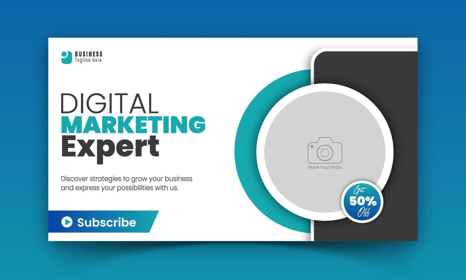 digital márketing experto vídeo miniatura diseño plantilla, minimalista corporativo En Vivo transmisión social medios de comunicación cubrir para negocio promoción, resumen verde y negro color concepto en blanco antecedentes vector