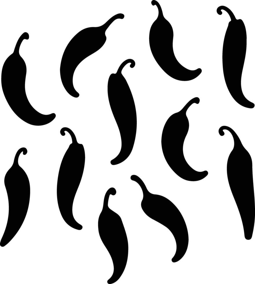 caliente chile pimientos negro silueta vector