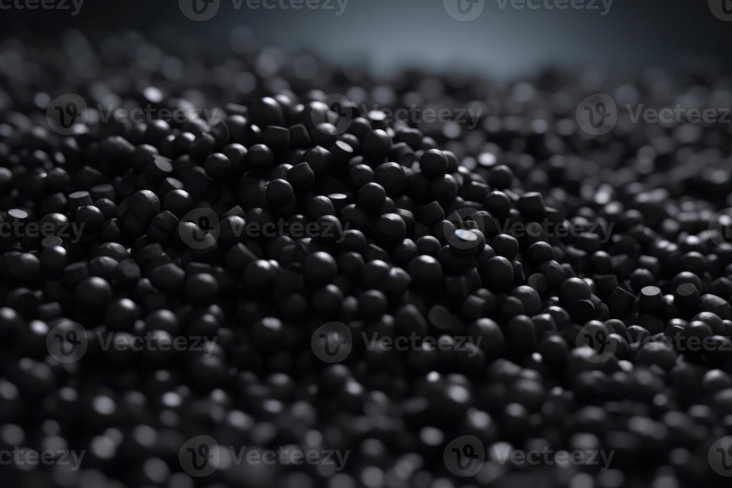 AI generated Black plastic pellets heap closeup. Generate ai photo