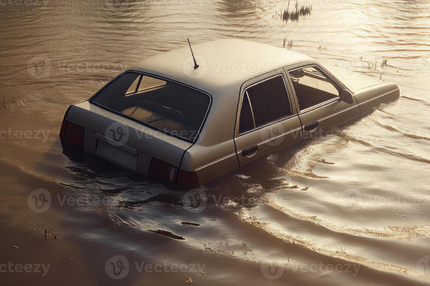 AI generated Car drowning in flood. Generate ai photo