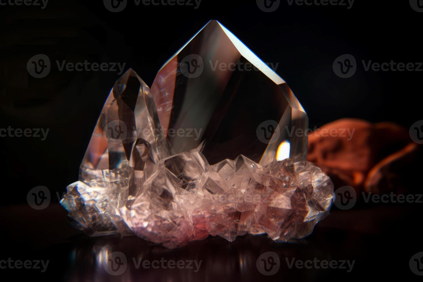 AI generated Transparent pink shining crystal on black background. Generate Ai photo