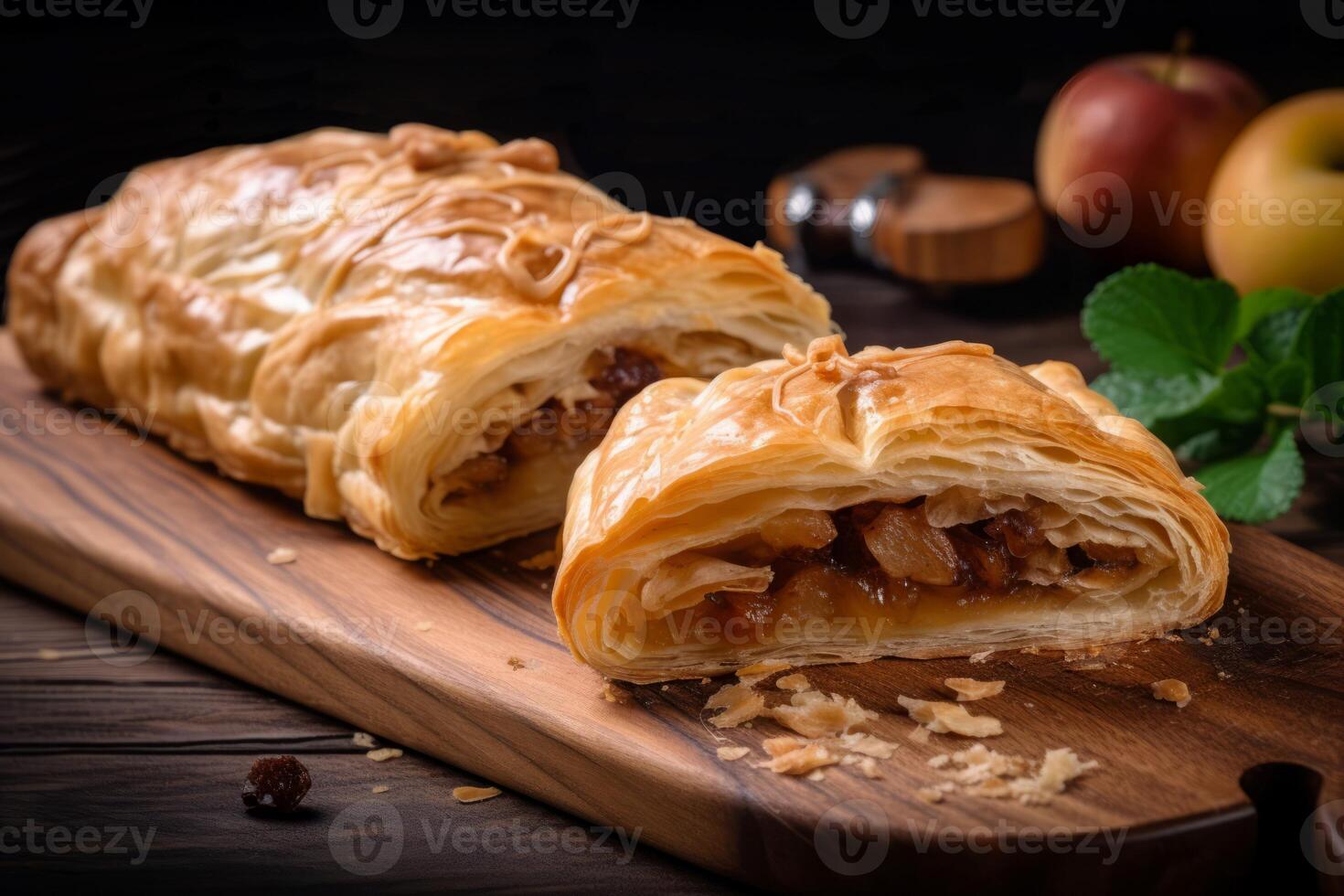 AI generated Apple strudel pastry. Generate ai photo