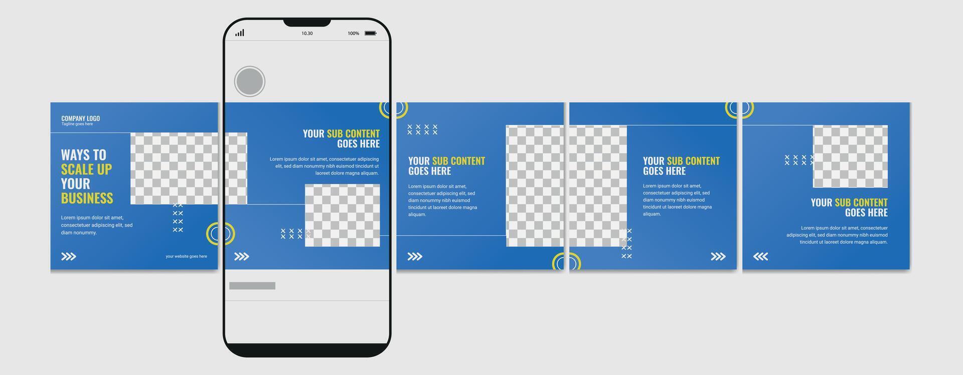 Modern carousel post template, Editable social media story layout, microblog post template. vector