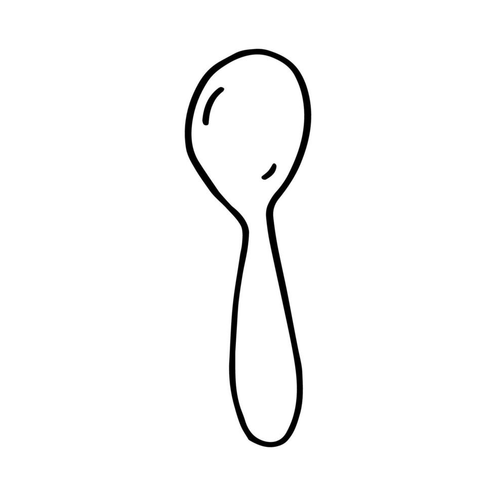 Black and white vector illustration of spoon in doodle style