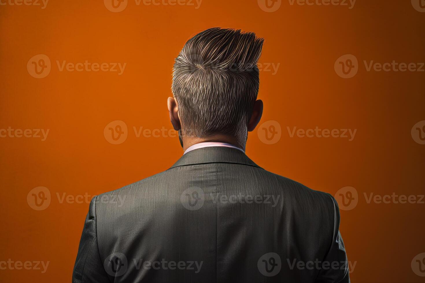 AI generated Businessman back portrait on orange background. Generate ai photo