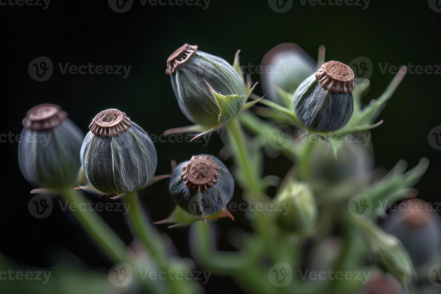 AI generated Bunch poppy flower buds. Generate ai photo