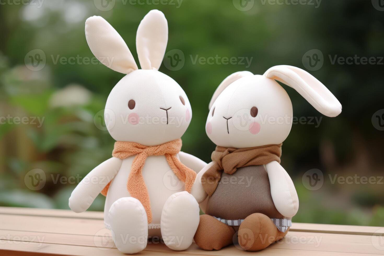 AI generated Plush toy rabbit cute couple dolls. Generate Ai photo