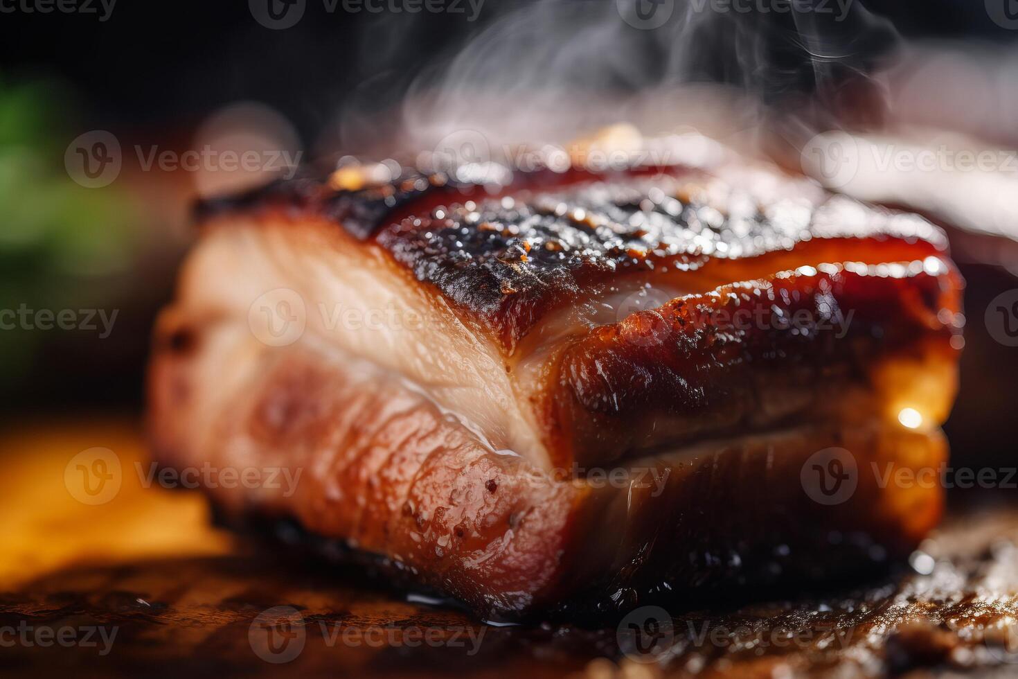 AI generated Grilled bacon with oriental spices with thin toasted crust. Generate Ai photo