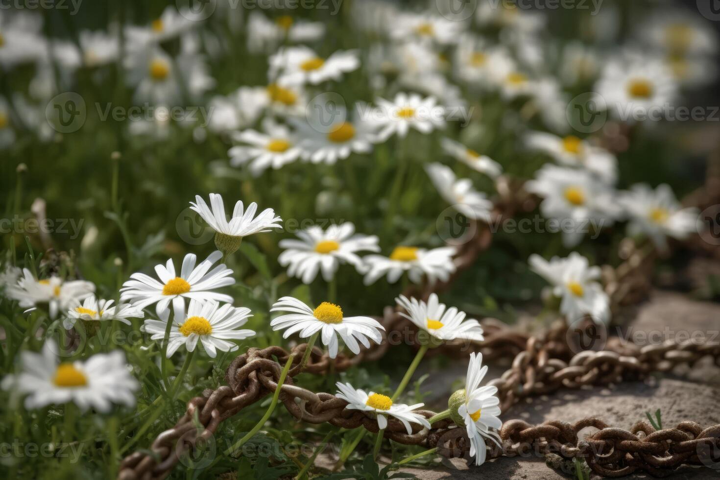 AI generated Daisy flowers with garden chains. Generate ai photo