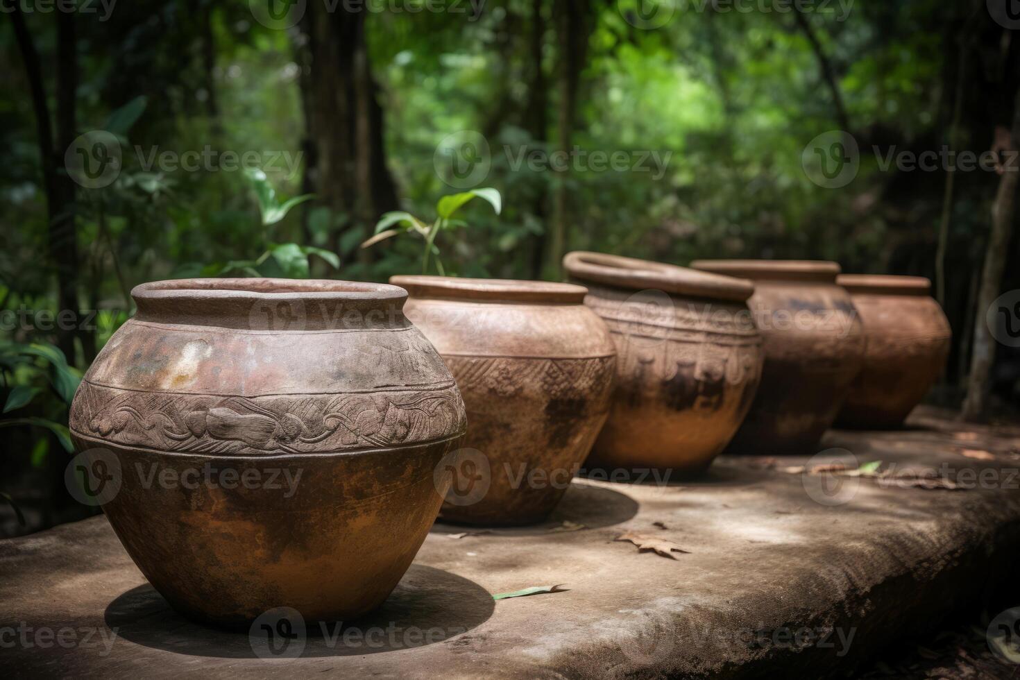 AI generated Ancient ceramic pots. Generate Ai photo