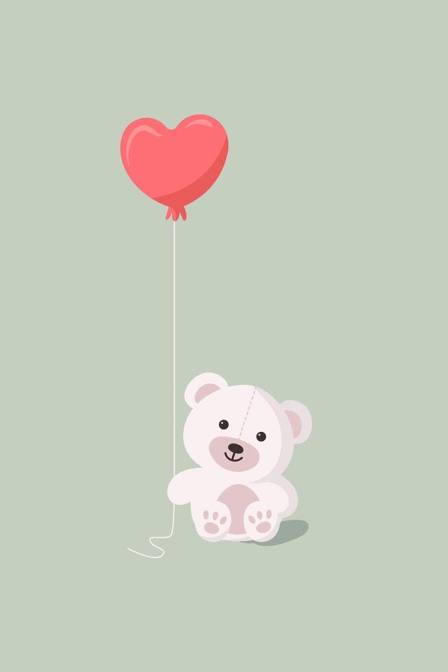 Valentine's card with cute bear. Vector cartoon illustration