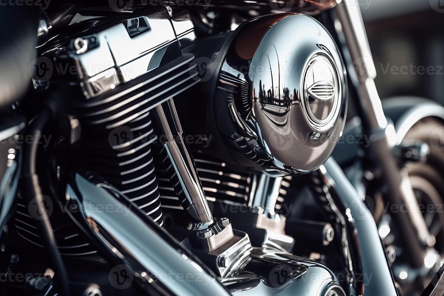 AI generated Motorcycle engine biker chromed. Generate ai photo