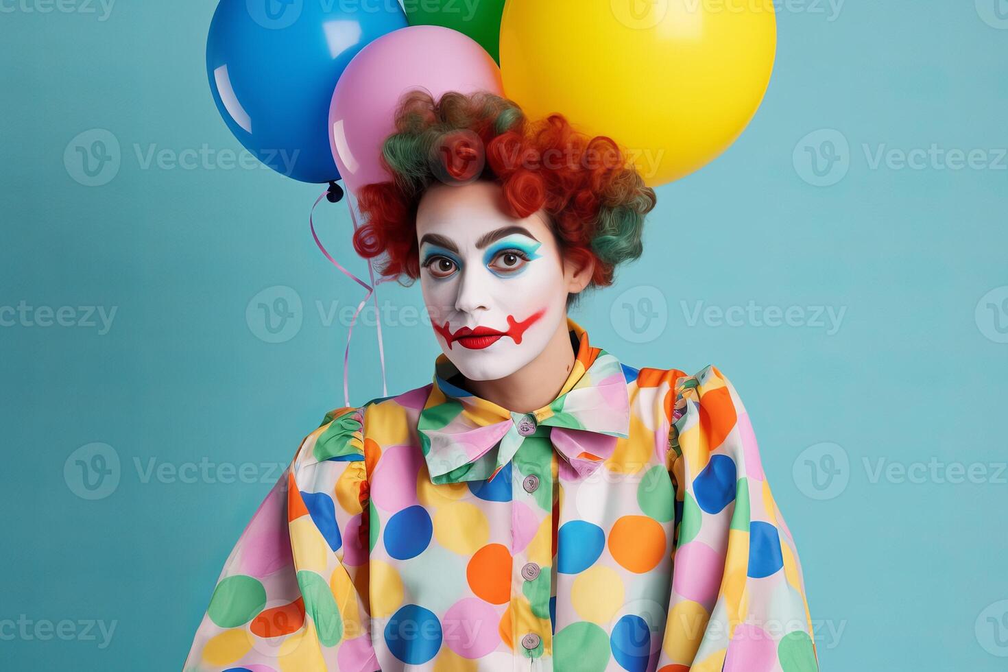 ai generado mujer vestido en payaso estudio retrato. generar ai foto