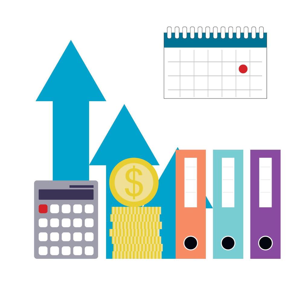 Growth profit and date of calculate and audit. Indexing salary, and increase payroll, analysis finance audit, accounting wage budget and tax. Vector illustration