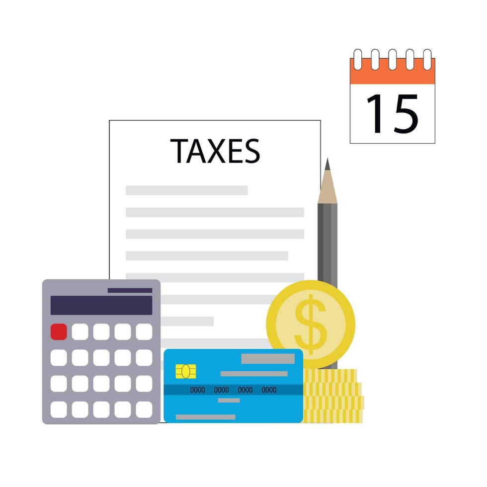 Date to pay taxes, reminder and notification to make payment. Vector illustration. Payment day, reminder calendar, monthly salary, government deposit, return planner, budget calculation