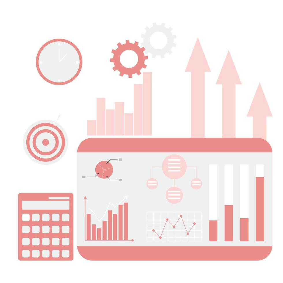 Benchmarking and testing charts graphic and indicator for business. Vector illustration. Business benchmark, financial technology, development service, isolated diagram, progress calculate perfomance