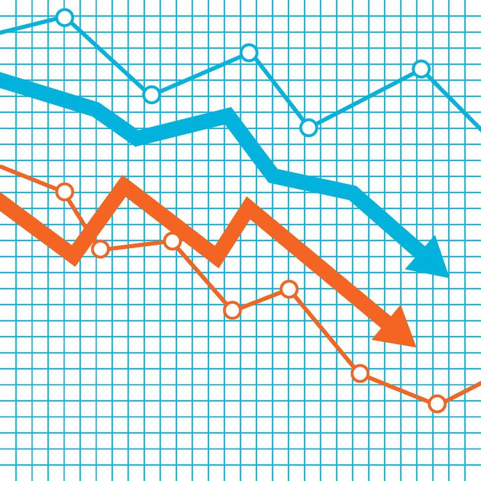 Descending channel to big short position, exchange chart bear market. Vector illustration. Economy graphic concept, sell statistics, digital banking profit, data rate, trading graph