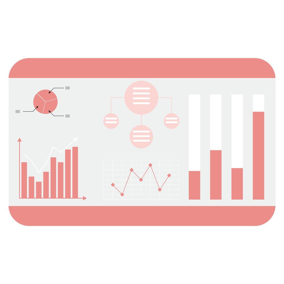 Dashboard chart and graphic, business analytics. Vector illustration. Infographic data, digital statistics, economic global area chart, report page, technology info display, dashboard icon